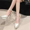 2024 Newest Satin Pearl Bow High Heel Waterproof Platform Rhinestone Twining Single Shoes 15 Color Women's Shoes Size 35-40 2