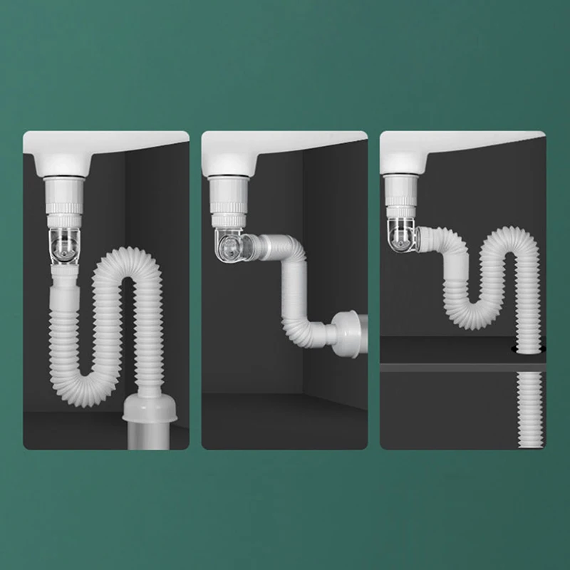Drainage Pipe Set Bathroom Sink Drain Pipe Set Expandable Deodorization Washbasin Drainage Water Hose Rotate Kitchen Sink Anti-Blocking Sewer Tube