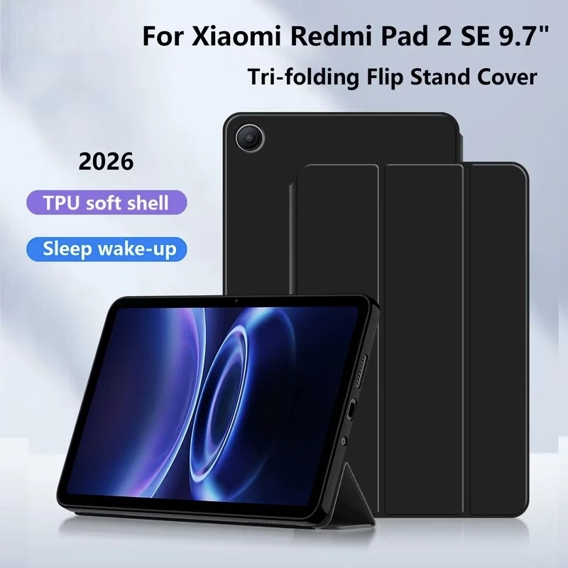 Tri-Fold Solid Auto Sleep Tablet Cover with Soft TPU Back Stand