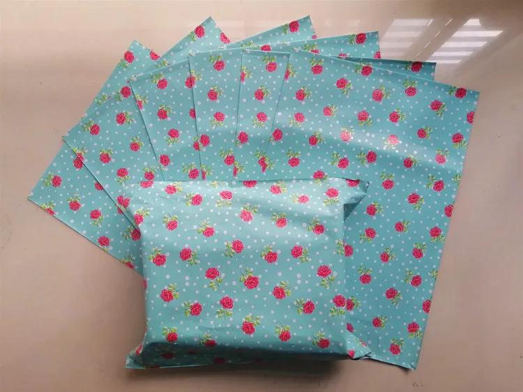 25x35cm 러블리 로즈 폴리 메일러 접착 봉투 가방 여성 소녀 선물 포장 결혼 기념일 플라스틱 메일 링 파우치