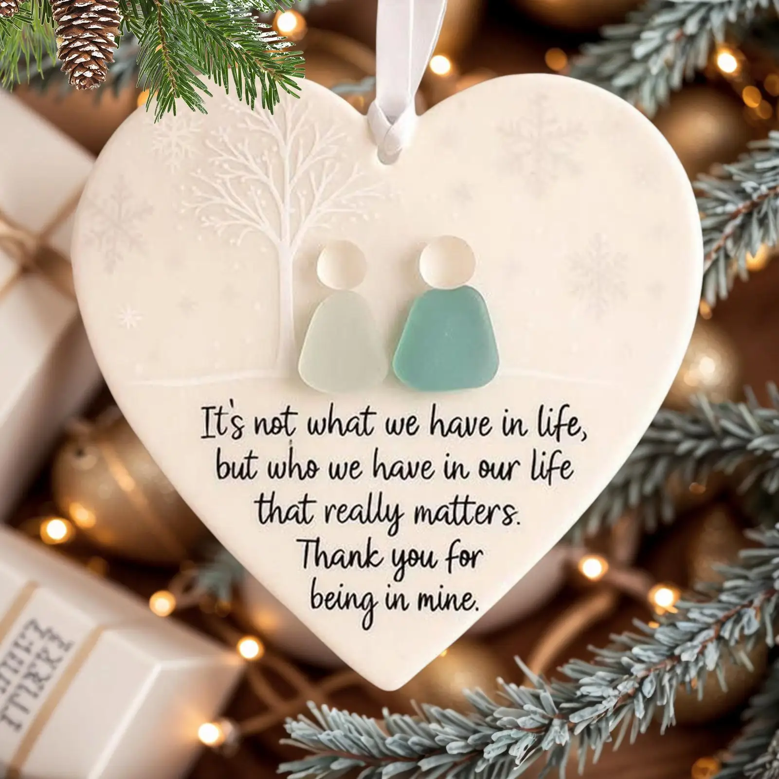 Christmas Tree Ornaments Ceramic Love Heart Shaped Pendant Christmas Tree Decorations Winter Keepsake Festive Decor Xmas Gifts