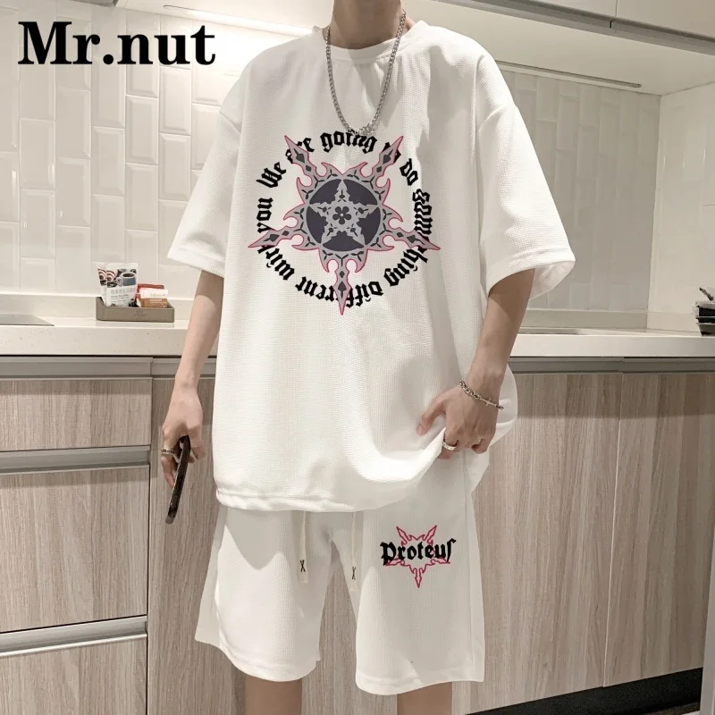 Mr.nut 유니섹스 운동복 투피스 세트, 루즈 의류, 반팔, 반바지, 세트 여름, 맞춤형 의류, 스트리트웨어, 패션