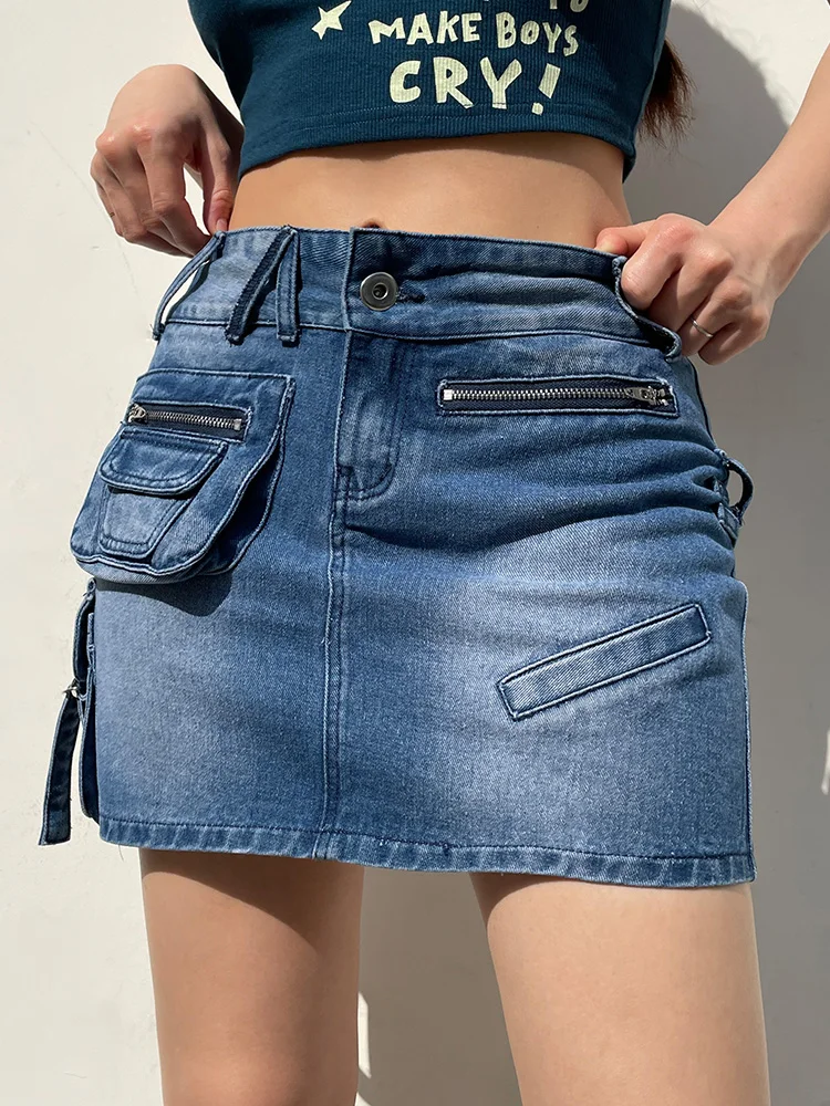 Zip Up Pocket Patchwork Denim Mini Skirt Streetwear High Waist Casual Short  Skirts Vintage Punk Style Women Clothing 90s - AliExpress