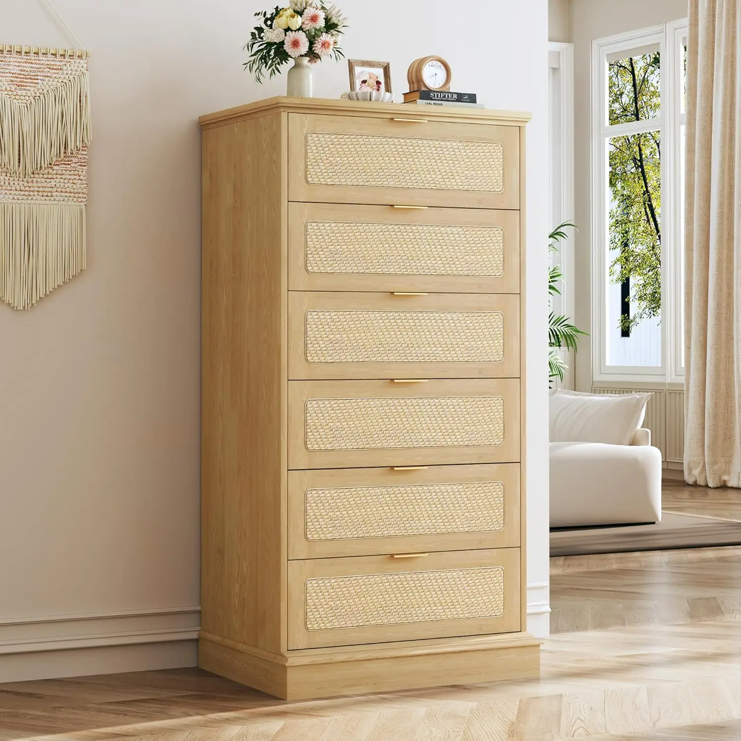 Boho Rattan 6-Drawer Dresser 1