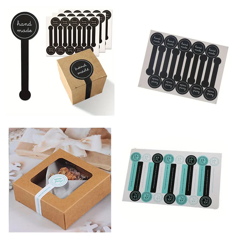 Handmade Stickers Black Lollipop Design Long Handmade Cake Packaging DIY Product Seal Stickers Stationery Stickers Gift Tags