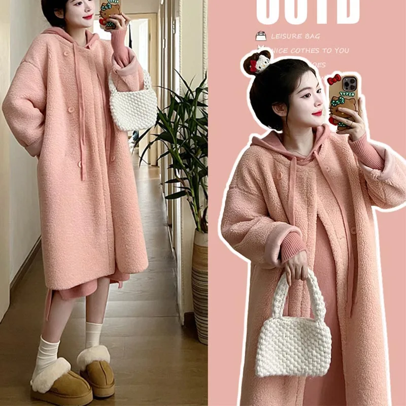 Maternity Coat Thicken Fleece Parka Puffer Jacket Long Winter Hooded Jacket Warm Coat Fashion Pregnant Women Clothing