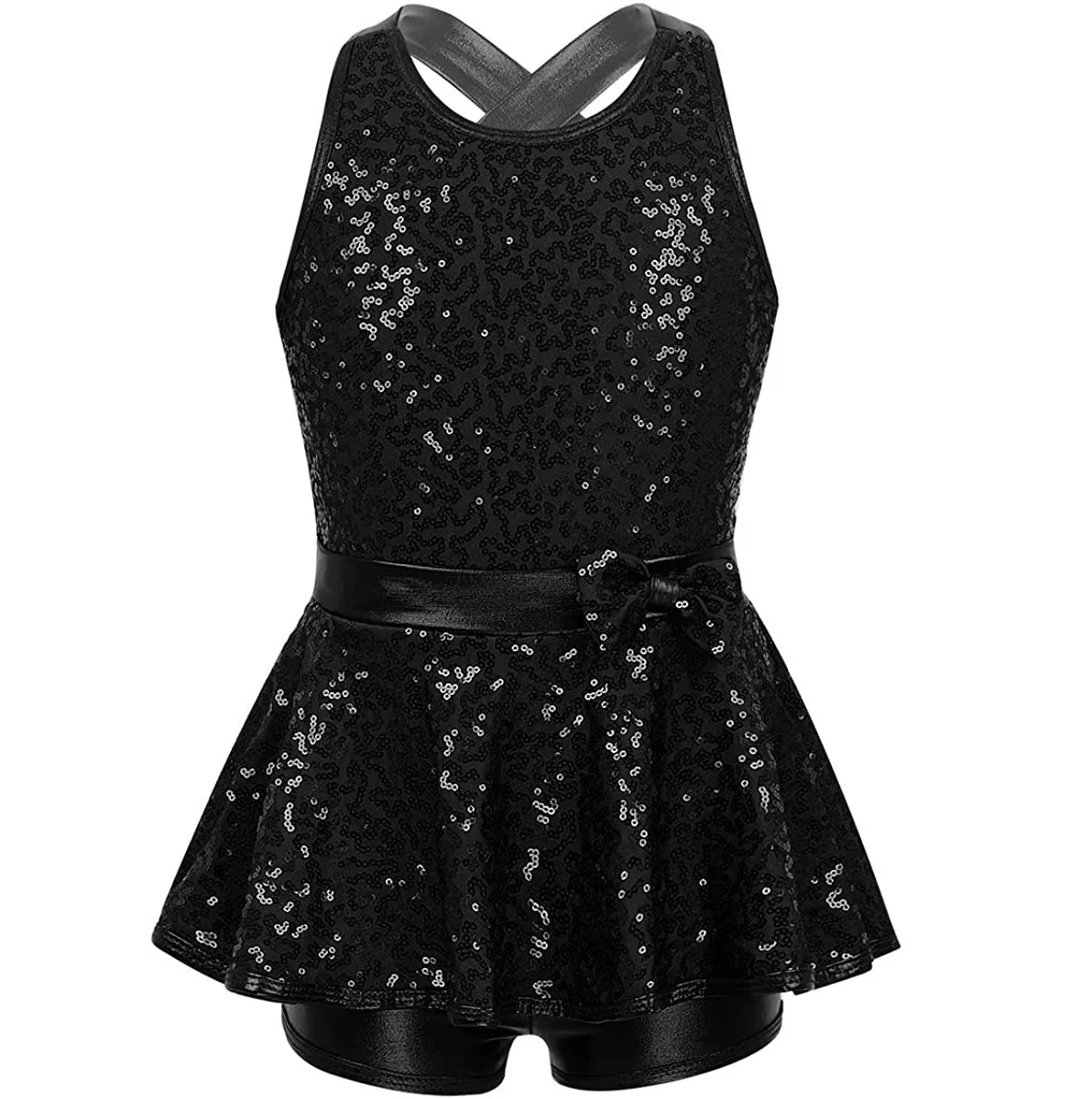 

FREE SAMPLE Kids Sequined Modern Tap Dress Cross Back Jazz Ballet Leotard Shorts Dance wear Performance Costumes