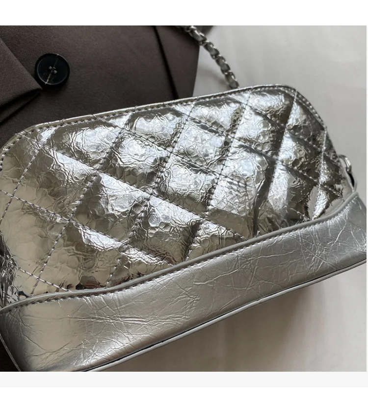 This year's popular summer 2024 new minimalist chain silver single shoulder crossbody small bag, high-end diamond grid_voghion.com