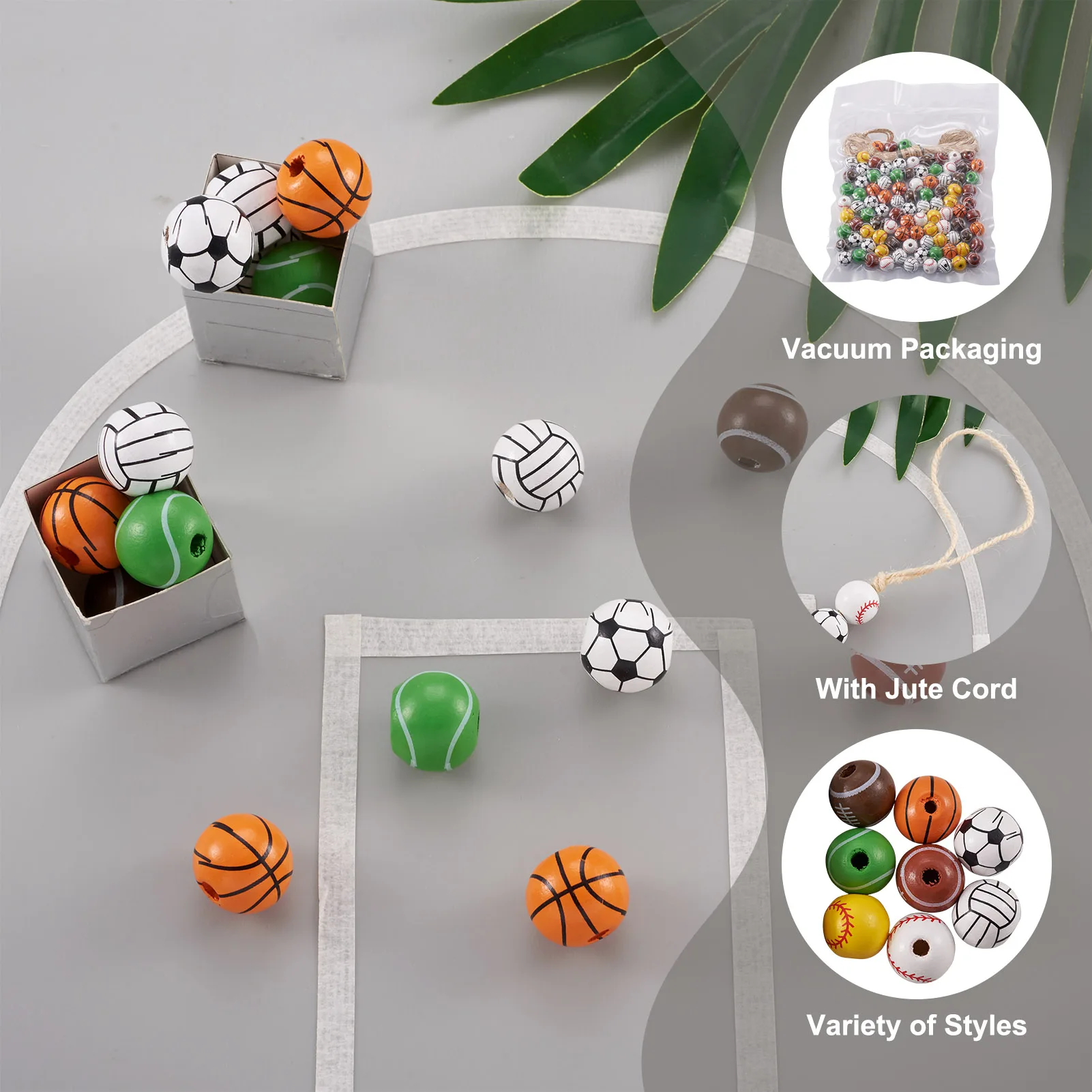 Sport Themed Wooden Beaded Party Decor Bracelet Jewelry Making Kit Basketball Football Volleyball Baseball Wood Bead Jute Cord