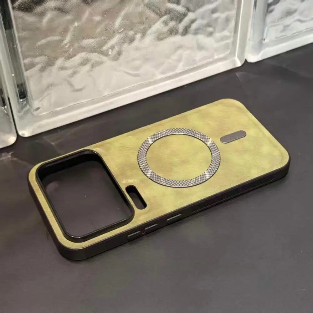 Solid Color Leather Texture Magnetic Charging Case