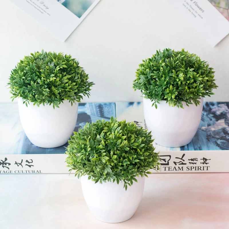 1Pcs 14cm Mini Artificial Plants Potted for Indoor Home Table Bedroom Decor Wedding Decoration Garden Outdoor DIY Pot With Basin