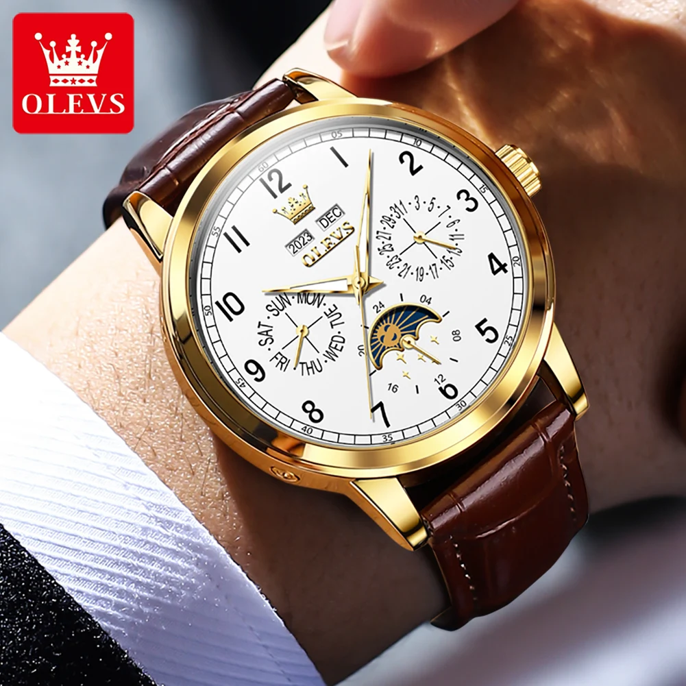 OLEVS 6698 Automatic Watch Men Moonswatch Mechanical Man Wristwatch Number Scale Waterproof Watch For Men Week Date Display