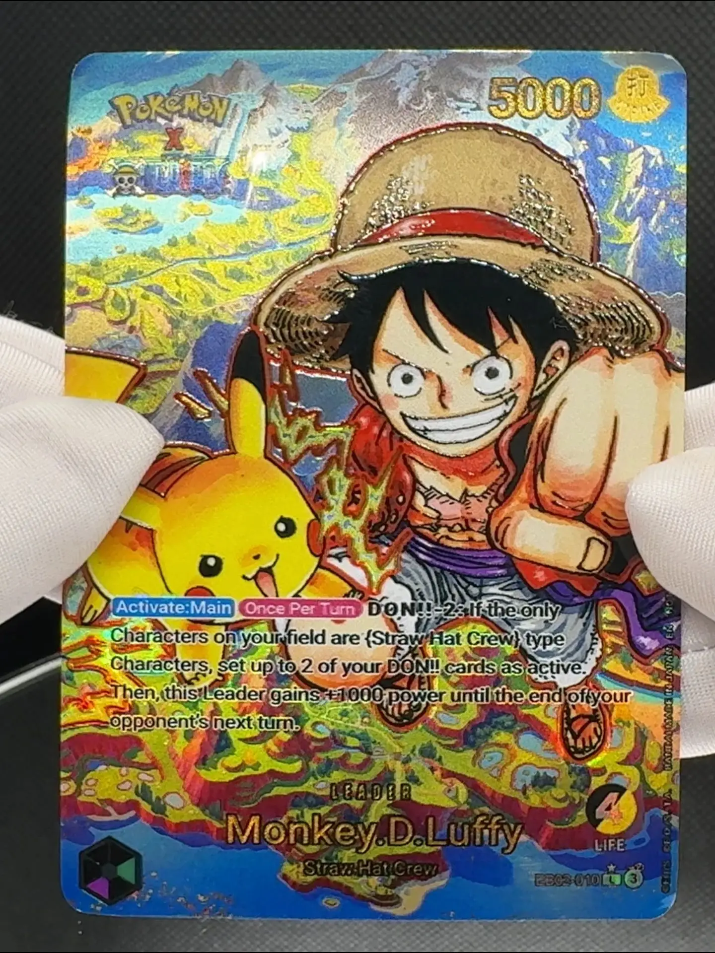 One Piece TCG OPCG Englische Führer-Karte Luffy Folienprägung Texturierte Karte EB02-010 Grün-Lila Luffy – Detail 2