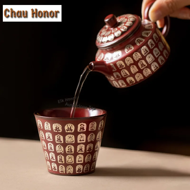 1pc 150ml Cinnabar Red Buddha Buddha Cola Mug Mocha Cups Coffee Milk Pot Bubble Teacup Cold Hot Water Jug Hand Warmer Teaset