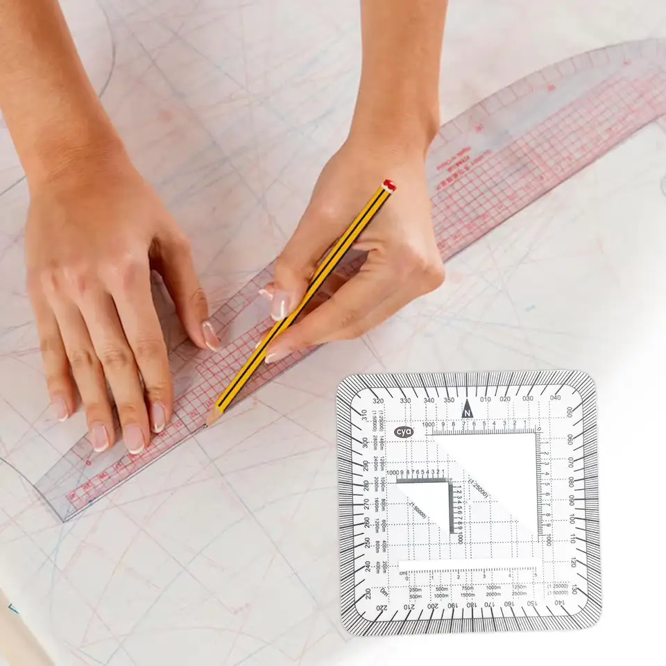 DYNWAVE Square Protractor Ruler - Acrylic Map Reading Tool With 1:25,000 & 1:50,000 Scales