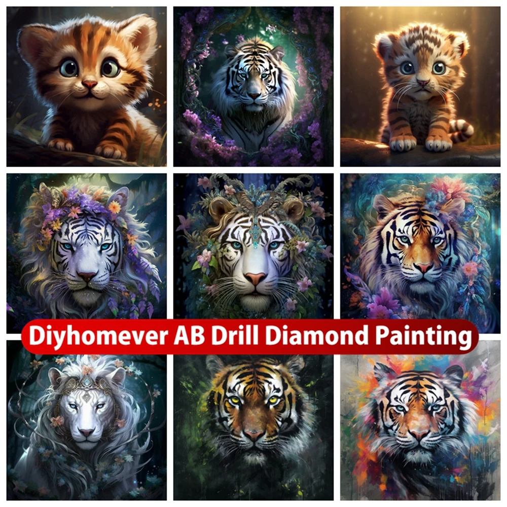 

Tiger AB Diamond Painting Embroidery Fantasy Cute Animal Cross Stitch Mosaic Pictures Handmade Home Decor 2023 New Collection