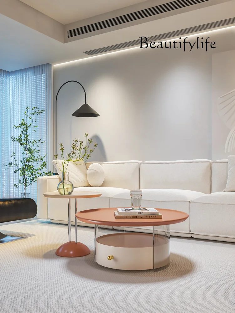 

Acrylic Transparent round Tea Table Modern Cream Style Small Tea Table