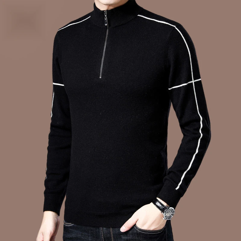 Legendary Paul Autumn and Winter New Pure Woolen Sweater Men's Half High Neck Zipper Men's Pullover Sweater Fashion_voghion.com