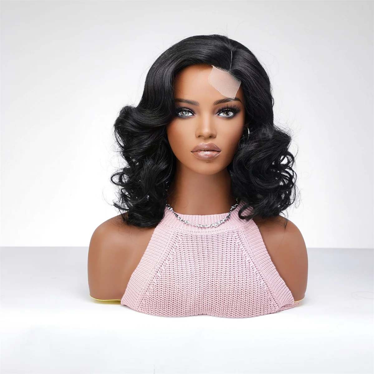Charmsource Black Lace Wig Wavy Curly Part Lace Wigs Daily Natural Hair Wigs for Women High Quality Synthetic Wig