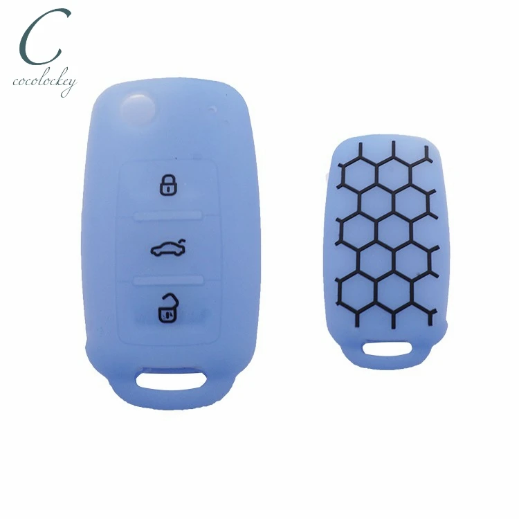 Cocolockey Silicone Car Key Cover Case Fit for VW Golf for Skoda Yeti Superb Rapid Octavia SEAT Leon Ibiza 3 Buttons Remote