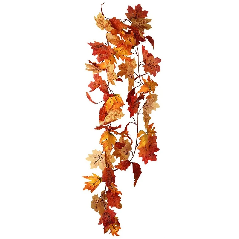 

New Artificial Maple Leaf Garlands With Light, Artificial Fall Foliage Garland Autumn Decor For Thanksgiving Christmas