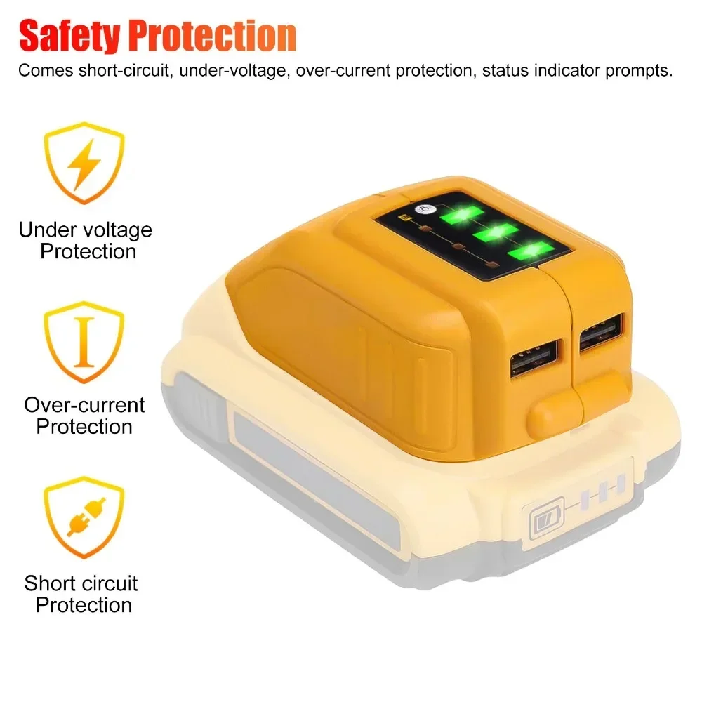 DCB090 USB Converter Charger For DEWALT 14.4V 18V 20V Li-ion Battery Converter USB Device Charging Adapter Power Supply