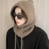 2024 Knitted Balaclava Hats Neck Ring Snood Ear Protection Beanies Men Women Hooded Caps Unisex Warm Drawstring 1Pcs Solid Color 6
