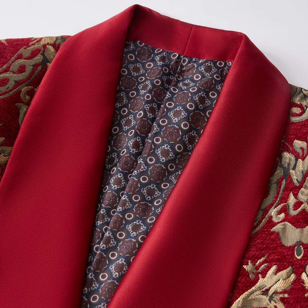 Mens Claret Red Suits Groom Wedding Tuxed Business Prom Dress Tuxedo Floral Blazer Slim Fit Groomsmen Party Costume Homme