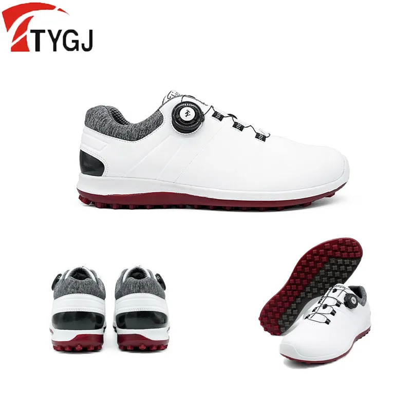 

TTYGJ Men Quick Lacing Leisure Golf Sneakers Male Anti-skid Sole Outdoor Golf Shoes Waterproof Microfiber Upper Sports Footwear