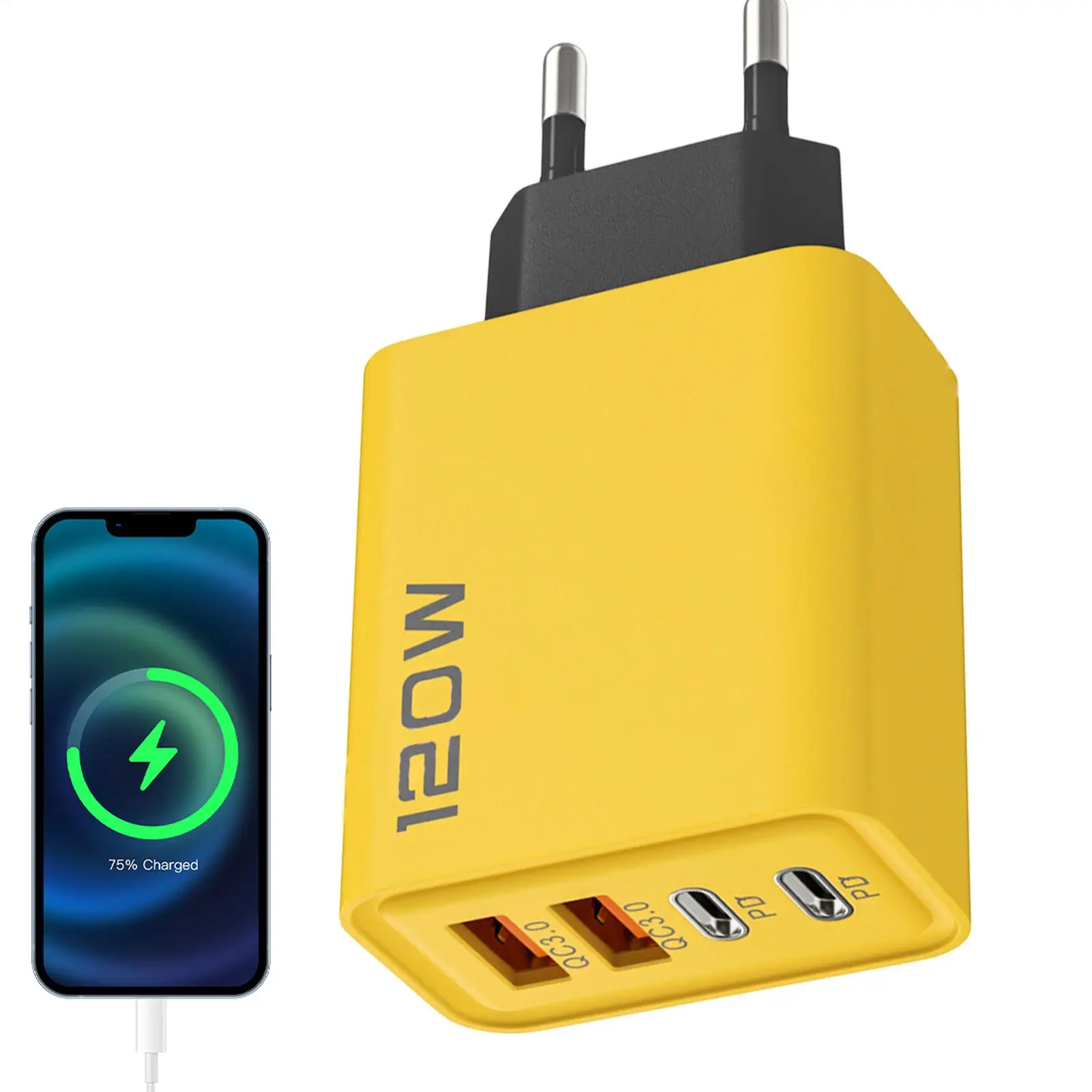 120W 3.0 USB Fast Phone Charger Type C Quick Charge Charging Adapter For Phone 15Pro Max Mate60 Pro 4-port EU/US Charger