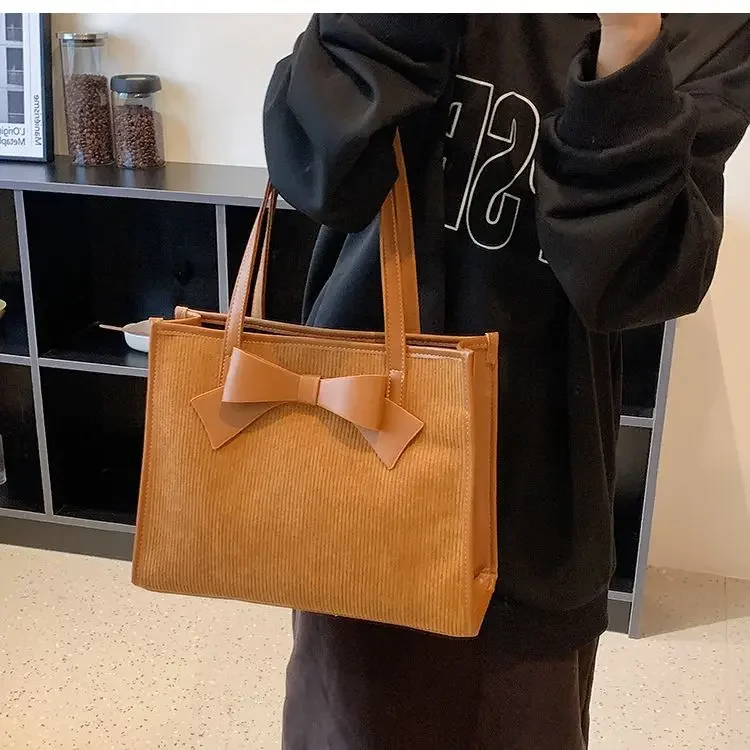 Patchwork High-capacity Totes For Women Sweet Bow Shoulder Bags Simple Solid Office Lady Underarm Bag 2024 New Bolso Mujer