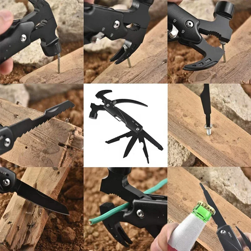 12 In 1 Portable Multi Tools Claw Hammer Lifesaving Hammer Knife Multi-Function Stainless Steel Pliers Hand EDC Tools 3