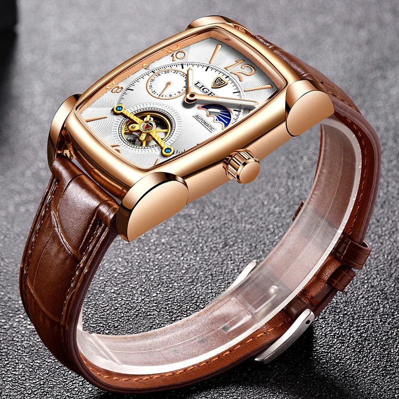 LIGE Fashion Automatic Watch For Men Top Brand Luxury Men's Mechanical Wristwatches Retro Sport Waterproof Tourbillon Watch Men