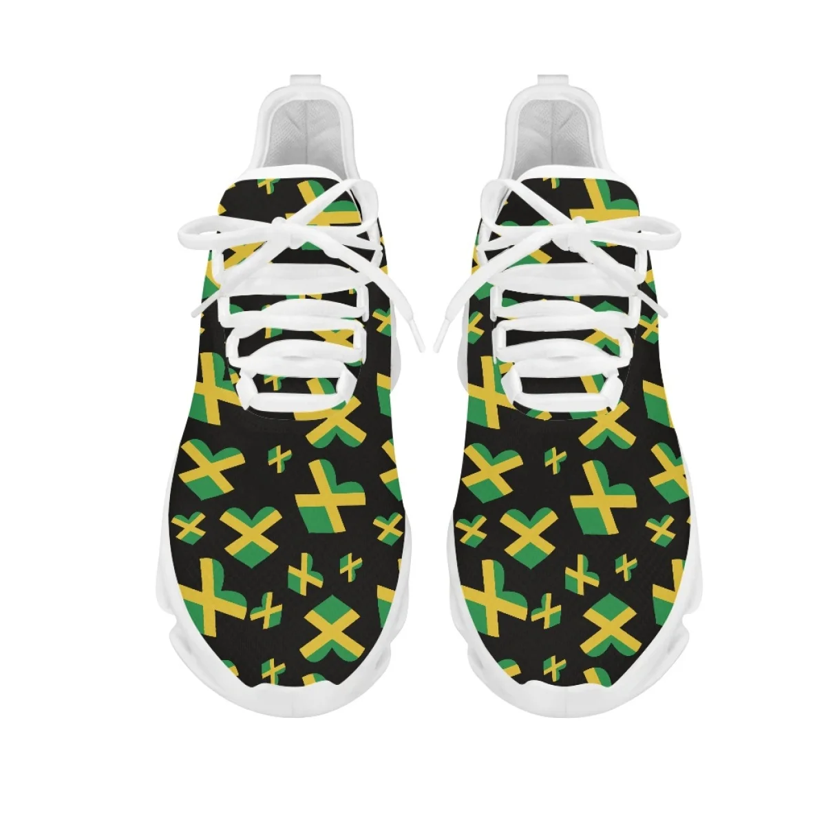 Belidome Jamaican Flag Design Shoes Womens Athletic Running Mesh Breathable Casual Sneakers Lace Up Walking Footwear Zapatos