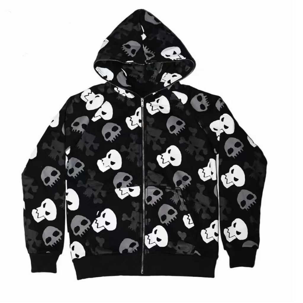 2025 Harajuku Y2k Aesthetic Black Hoodies Skull Print