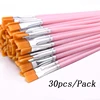 30Pcs Flat Pink Painting Brushes Nylon Hair Plastic Handle for Detail Acrylic Nail Watercolor Oil Kid School Project Classroom 1