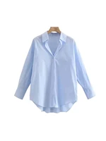 TRZA Women Fashion Office Wear Loose Poplin Solid Shirts Vintage Long Sleeve Button-up Casual Female Blouses Blusas Chic Tops - Image 3