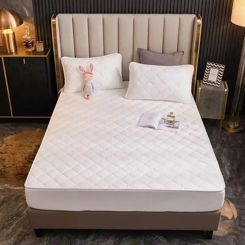 Plush Thicken Quilted Mattress Cover Warm Soft Crystal Velvet King Queen Quilted Bed Fitted Sheet Not Including Pillowcase