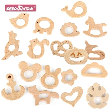 나무 아기 Teether 나무 원형 만화 동물 DIY 젖꼭지 체인 액세서리, 젖니가 남 장난감 선물 식품 등급 재료, 1 개