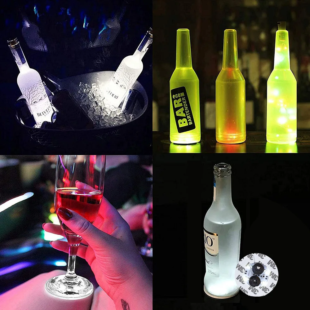 10/5/1pcs Bottle Stickers Lights 4leds Battery Powered Glow LED Coasters Super Bright Lamp for Wedding Festival Party Decor