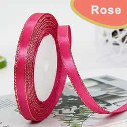 Elegant Satin Ribbon with Gold Trim - 25 Yards, 10mm Width - 10mm (Rose)