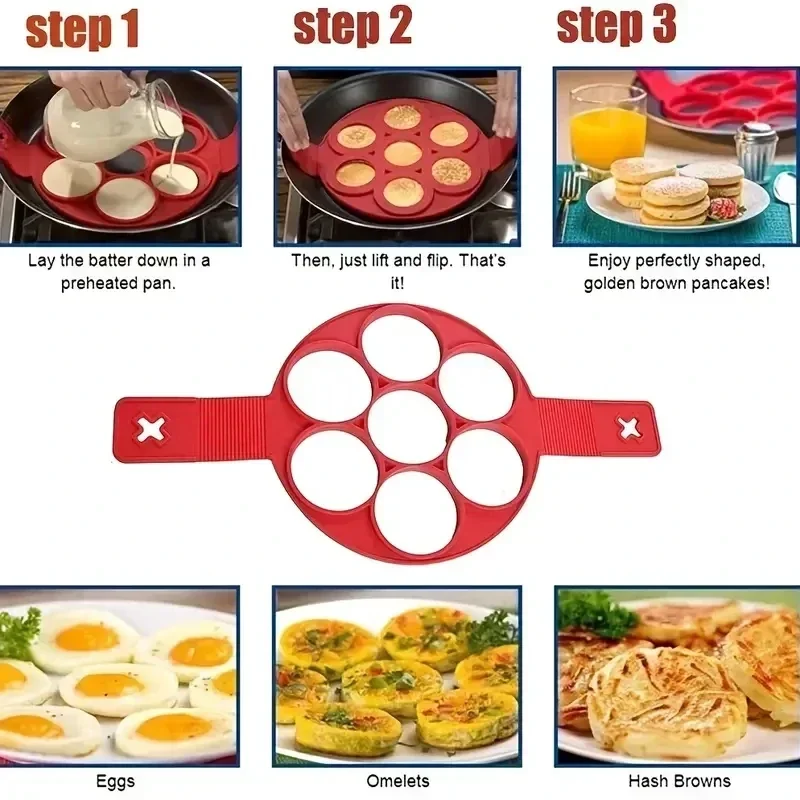Pancake Maker Silicone 7-hole Circular Frying Pan Breakfast Pancake Mold DIY Baking Tool