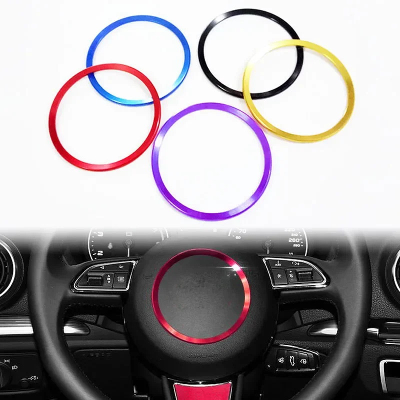Anello Adesivo Decorativo Per Volante Auto – Cover In Metallo Per Interni, Adatto Per Audi (A3, A4, A5, A6, Q3, Q5) Modelli 2013-2017, Blu (Cerchio Grande)