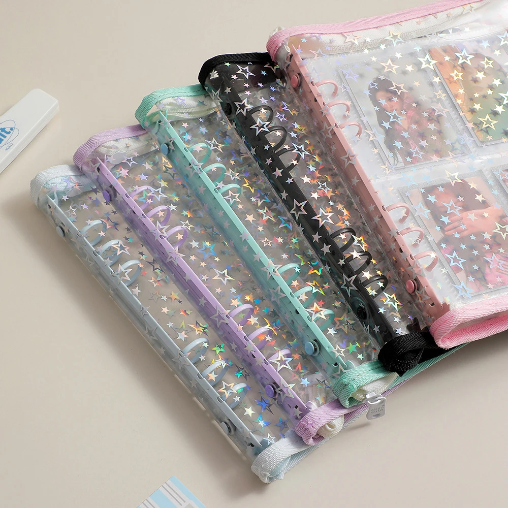 A5 Zipper Binder Photocard Holder Laser Star Korean Idol Photo Album DIY Journal Dairy Picture Collect Book School Stationery 6
