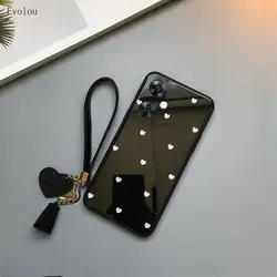 Tempered Glass Love Heart Case with Tassel Lanyard and Shockproof Soft Edge for Nord N30 5G (Black)