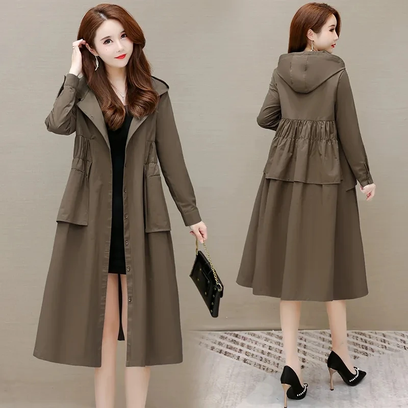 

Тренчкот женский тонкий средней длины, верхняя одежда с капюшоном, однобортная свободная модная ветровка, весна-осень 2022