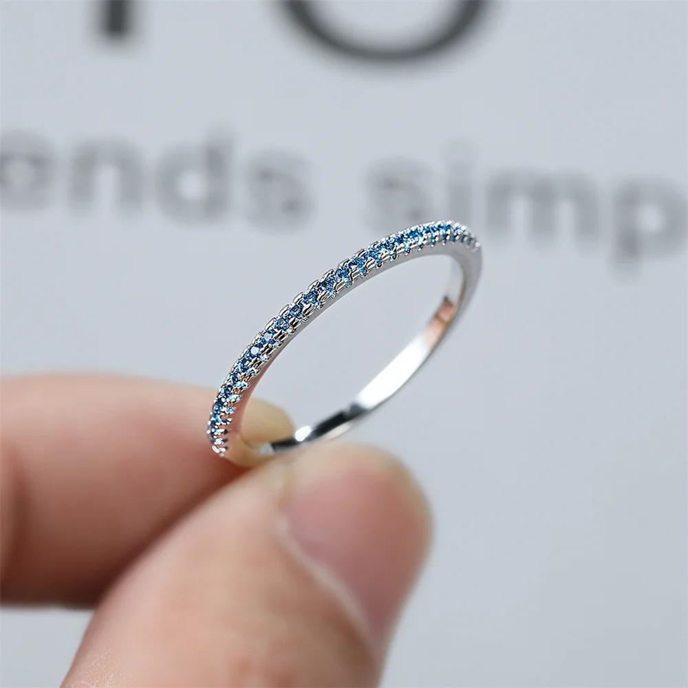 Aqua Blue Crystal Small Round Stone Rings For Women Simple Fashion ...