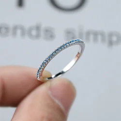 Aqua Blue Crystal Small Round Stone Rings For Women Simple Fashion Stackable Thin Engagement Bands Minimalist Wedding Jewelry