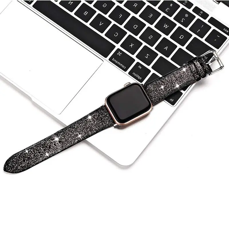 Glitter Pulseira para Apple Pulseira 44 mm 40 mm 41 mm 45 mm 42 mm 49 mm Correa Brilhante Pulseira de Couro Cinto Iver Serie Ultra se 8 - Image 3