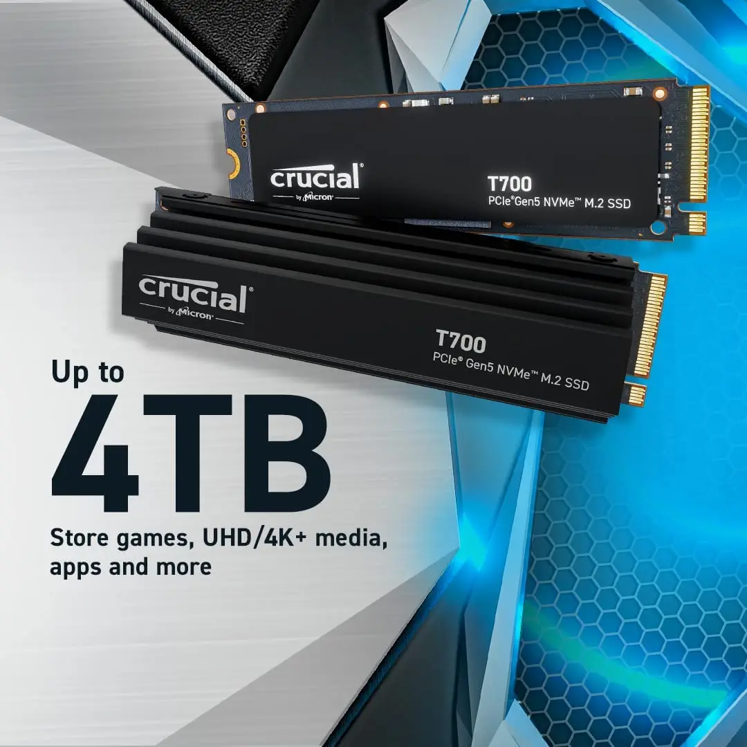 Crucial T700 1TB 2TB 4TB Gen5 NVMe M.2 SSD Up to 12,400 MB/s Direct Storage  Enabled -Gaming Photography Video Editing & Design